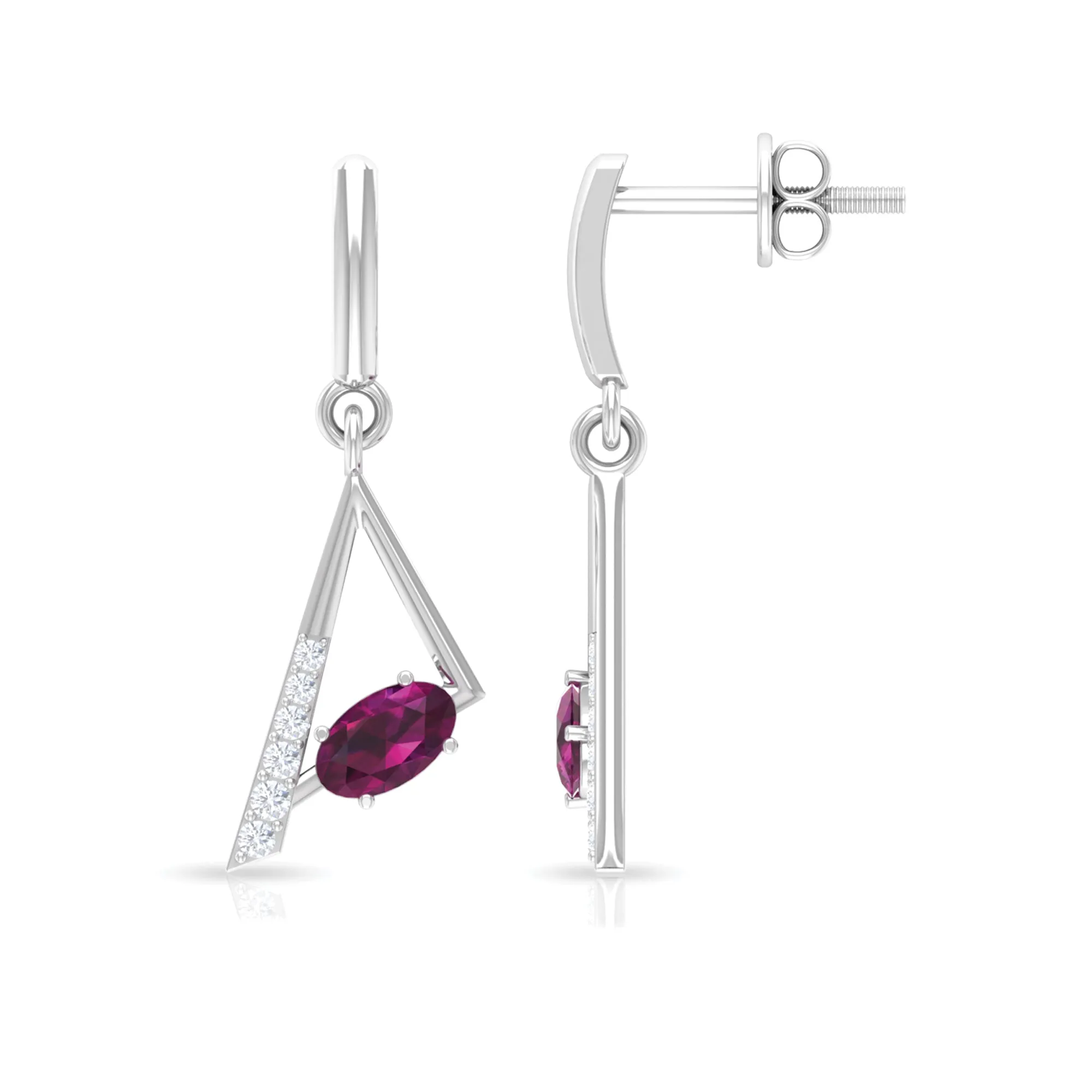 0.75 CT Rhodolite and Diamond Geometric Dangle Earrings