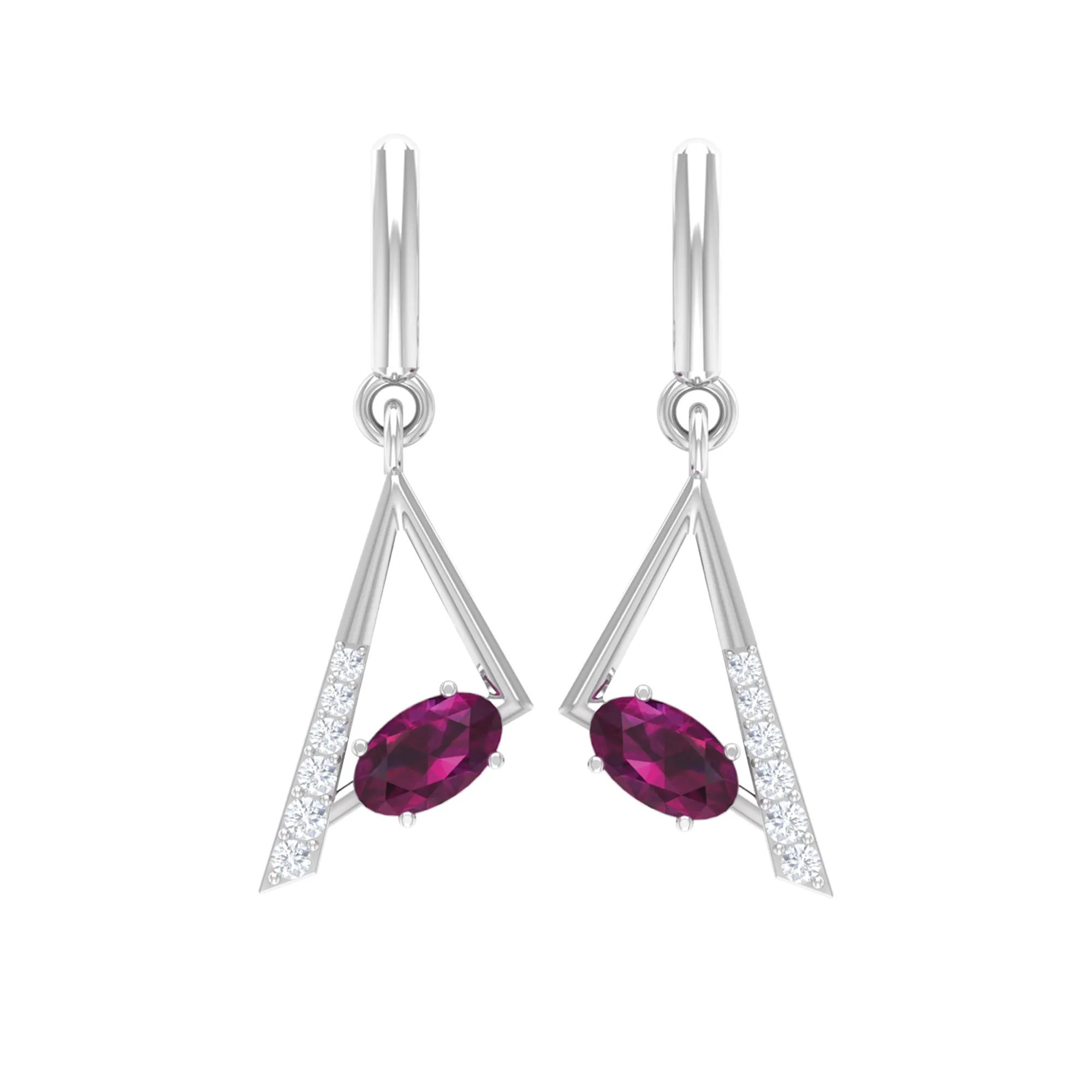 0.75 CT Rhodolite and Diamond Geometric Dangle Earrings