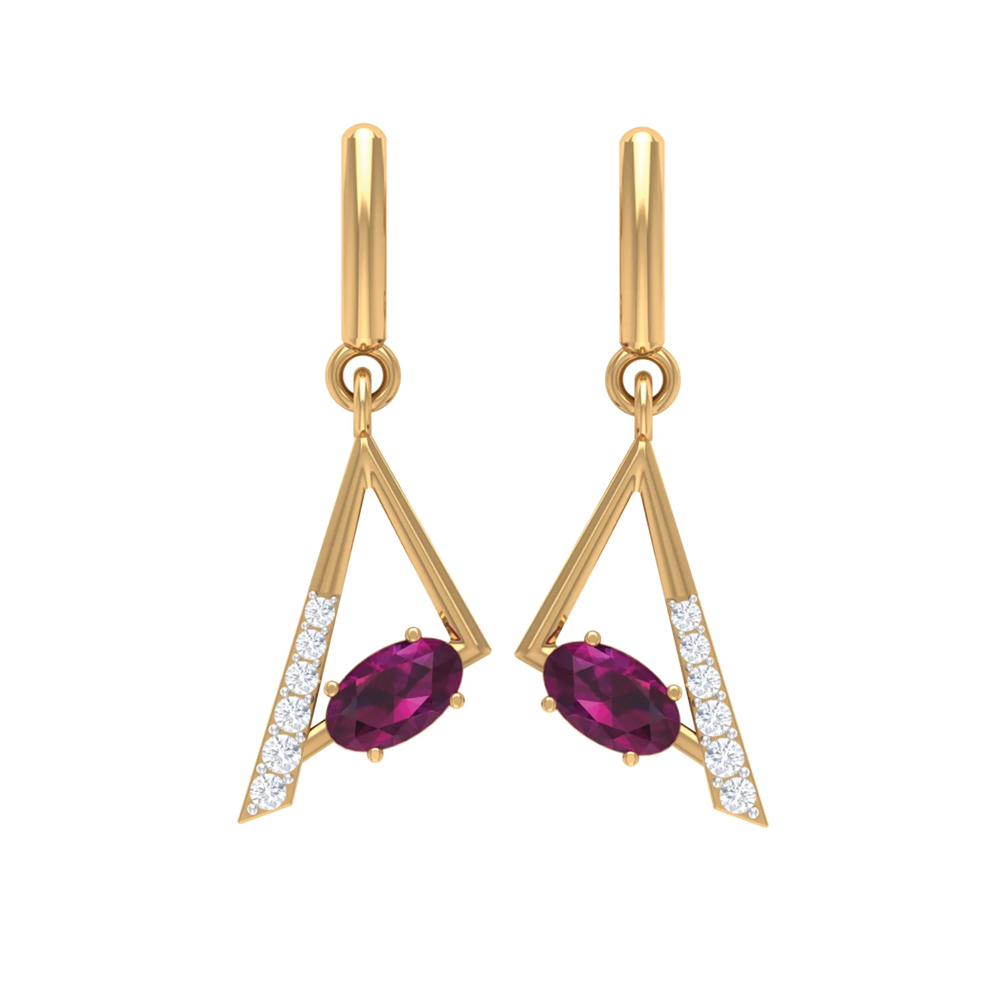 0.75 CT Rhodolite and Diamond Geometric Dangle Earrings