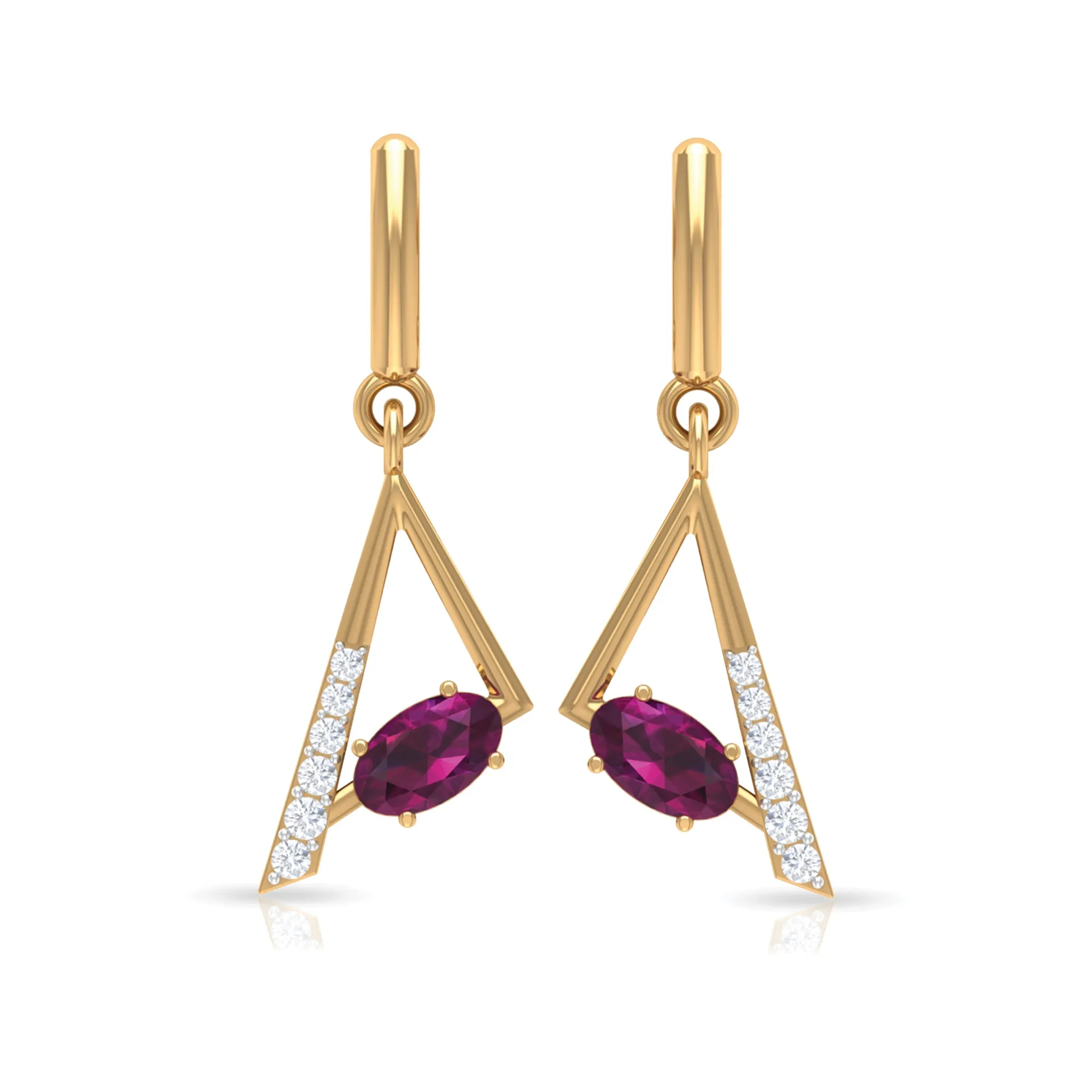 0.75 CT Rhodolite and Diamond Geometric Dangle Earrings