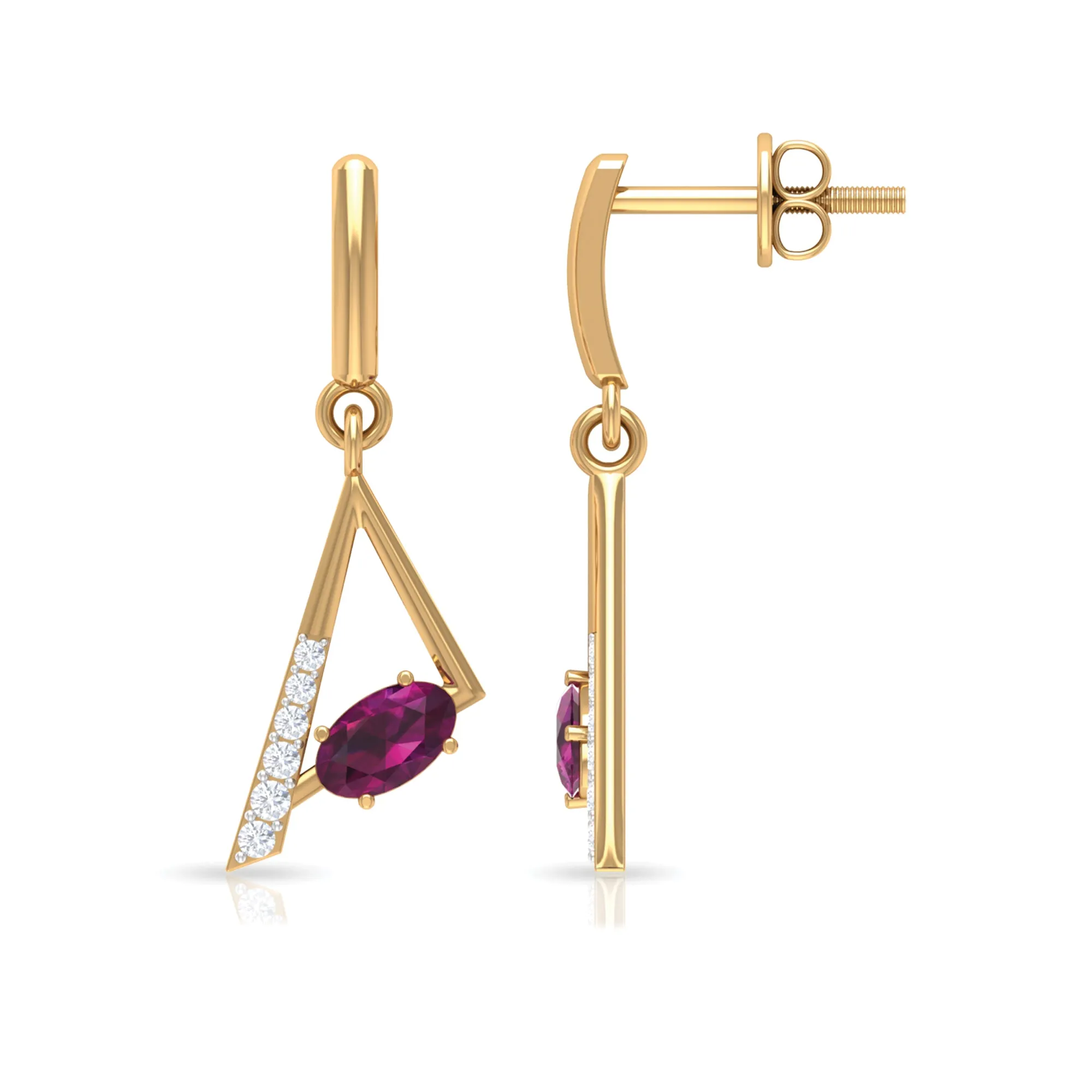 0.75 CT Rhodolite and Diamond Geometric Dangle Earrings