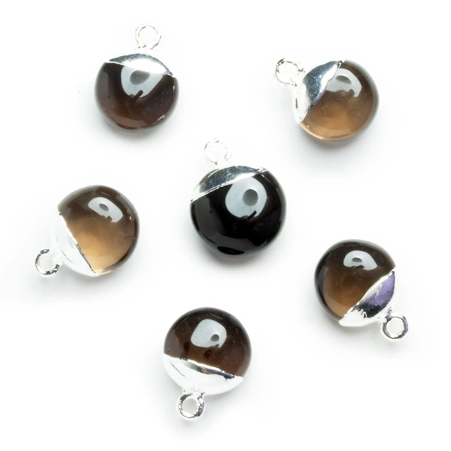 10-13mm Silver Leafed Smoky Quartz Coin Pendant 1 Bead