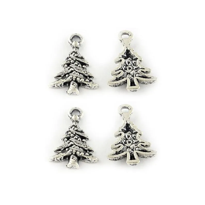 10 Pcs Tibetan Silver Decorated Christmas Tree 21X14mm Charms Pendants