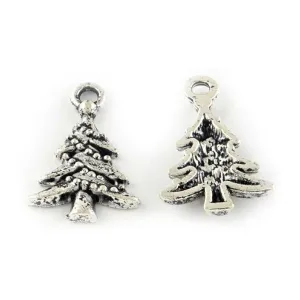 10 Pcs Tibetan Silver Decorated Christmas Tree 21X14mm Charms Pendants