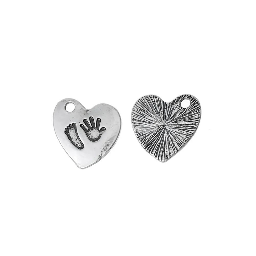 10 Pcs Tibetan Silver HAND & FOOT CARVED HEART 15mm x 15mm Charms Pendants, Lead & Nickel Free Metal Charms Pendants Beads