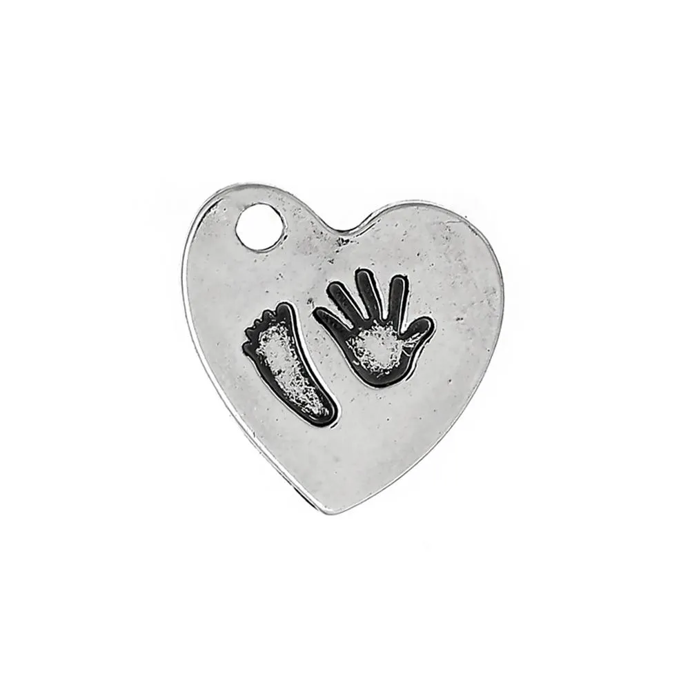 10 Pcs Tibetan Silver HAND & FOOT CARVED HEART 15mm x 15mm Charms Pendants, Lead & Nickel Free Metal Charms Pendants Beads