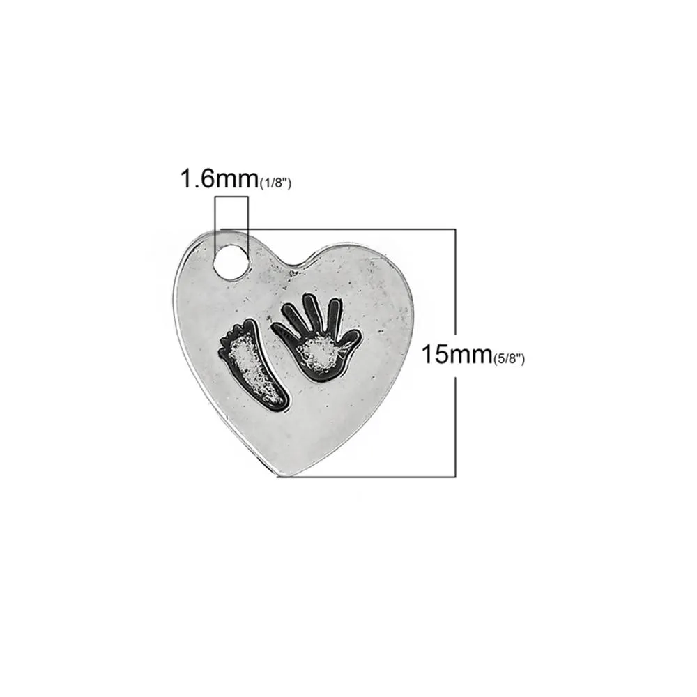 10 Pcs Tibetan Silver HAND & FOOT CARVED HEART 15mm x 15mm Charms Pendants, Lead & Nickel Free Metal Charms Pendants Beads