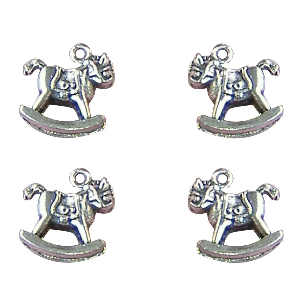 10 Pcs Tibetan Silver Rocking Horse Toy Baby Quality 17mm 3D Charms Pendants