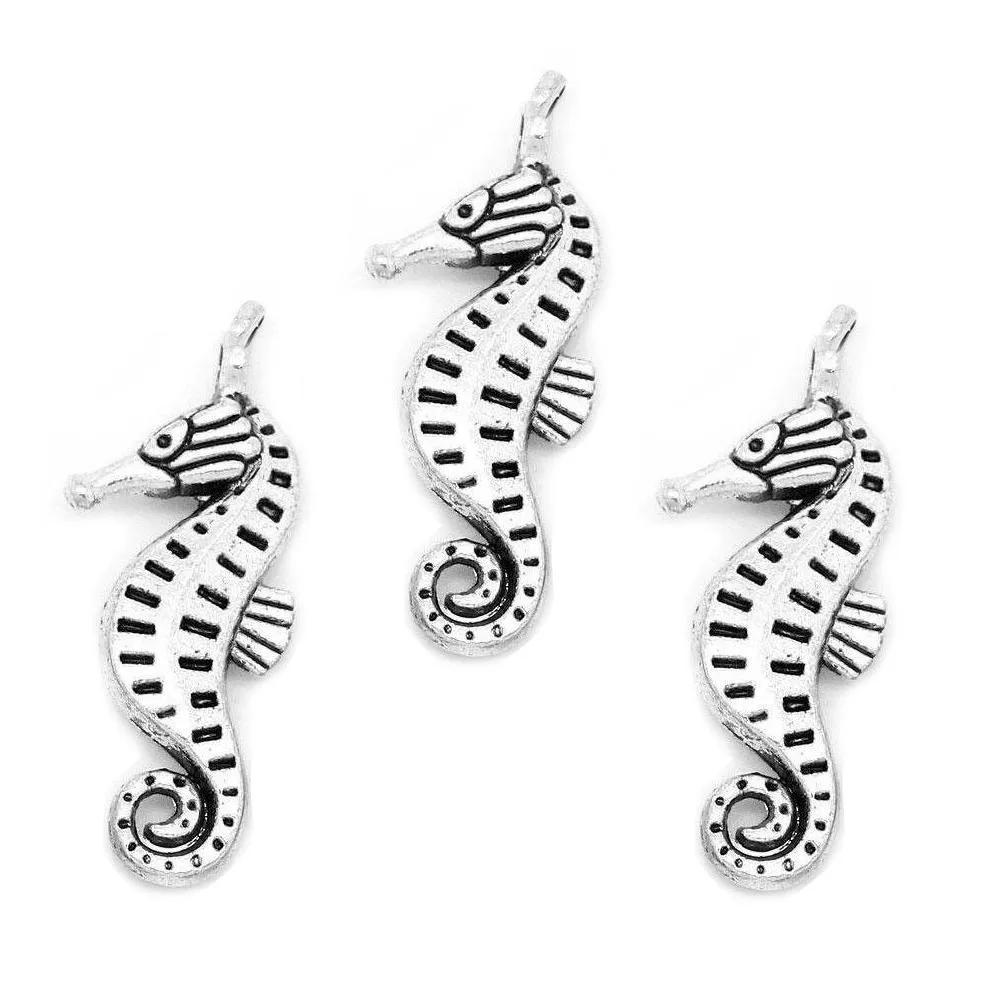 10 Pcs Tibetan Silver SEAHORSE 3D 24mm Charms Pendants