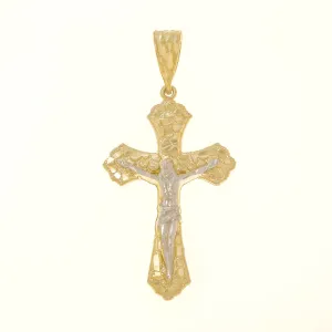 10K GOLD TWO TONE CRUCIFIX NUGGET PENDANT 3.9G