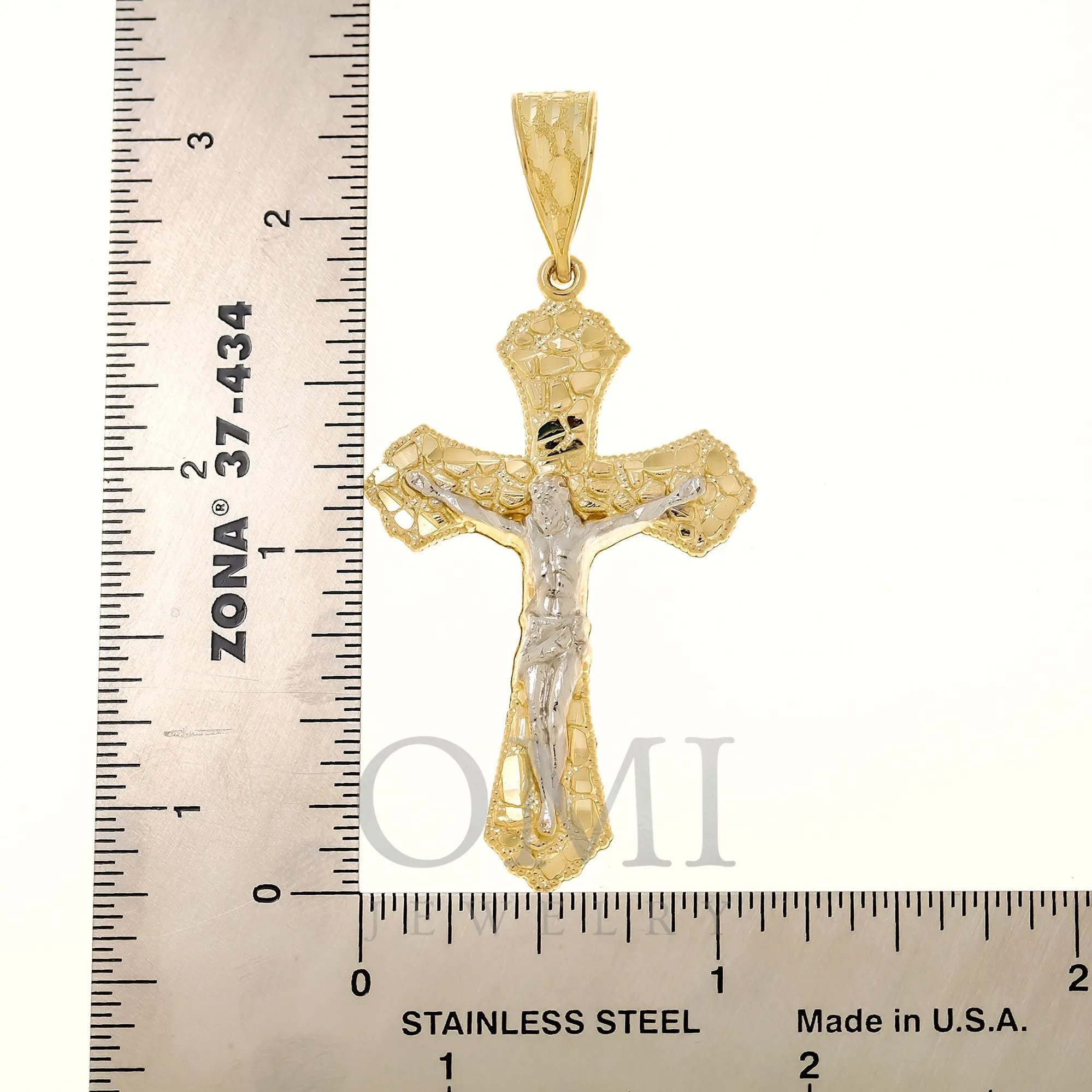 10K GOLD TWO TONE CRUCIFIX NUGGET PENDANT 3.9G