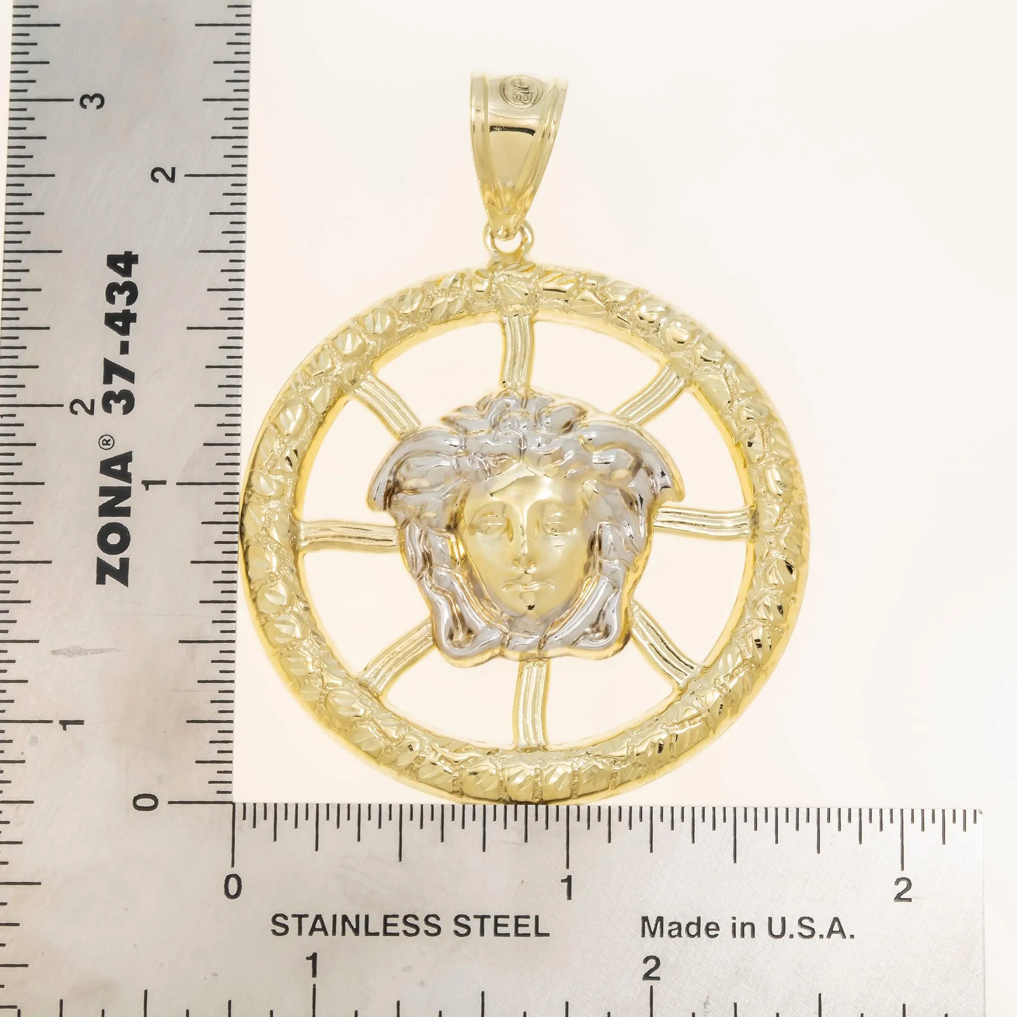 10K GOLD TWO TONE MEDUSA PENDANT 5.9G