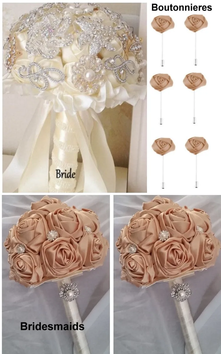 10pcs Satin Rose Brooch Bouquet PACK- 003