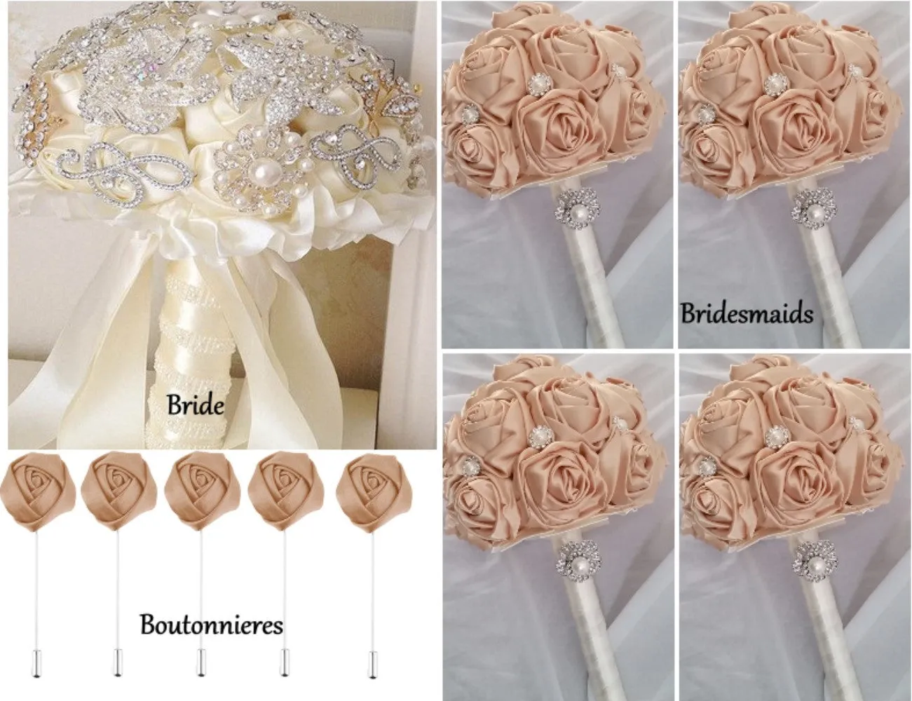 10pcs Satin Rose Brooch Bouquet PACK- 003