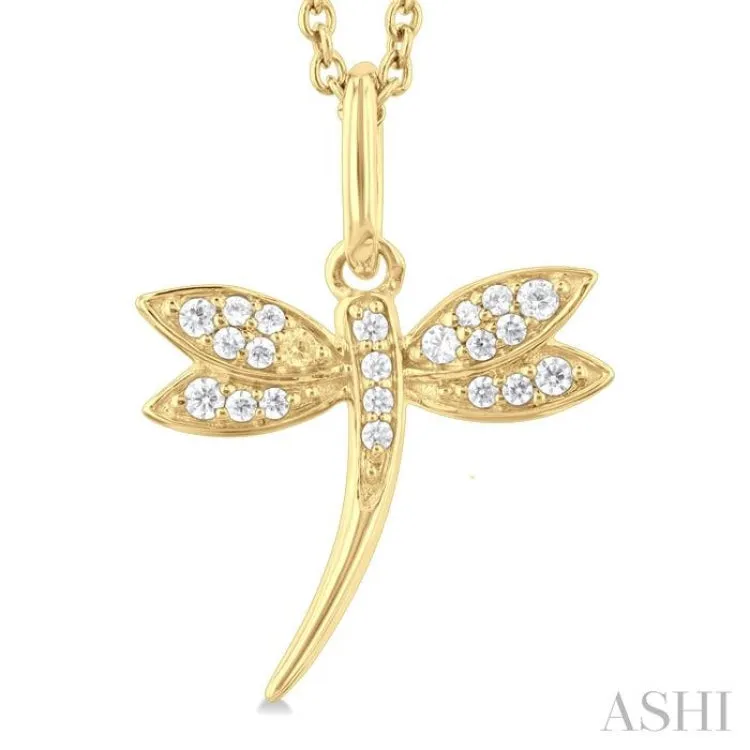 1/10 ctw Petite Dragonfly Round Cut Diamond Fashion Pendant With Chain in 10K Yellow Gold