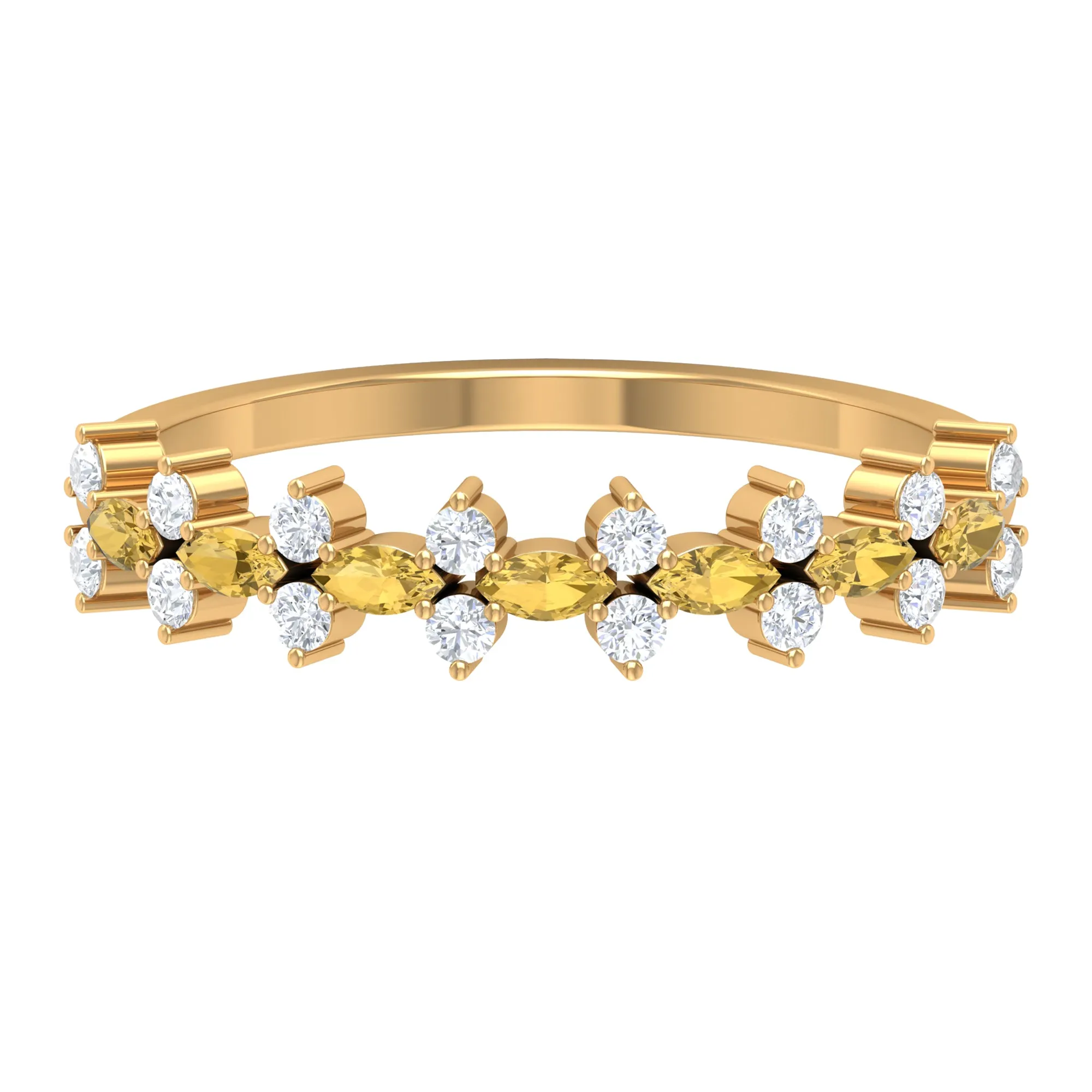 1/2 CT Classic Marquise Citrine and Diamond Half Eternity Ring