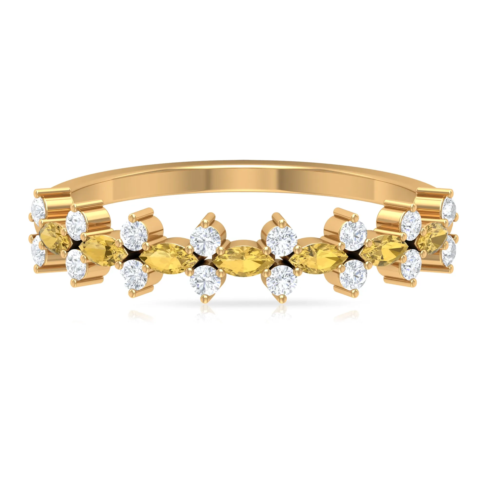 1/2 CT Classic Marquise Citrine and Diamond Half Eternity Ring