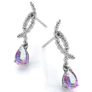 1.27 CT MYSTIC GEMSTONE & DIAMOND 925 STERLING SILVER DANGLE EARRINGS