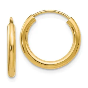 14k Gold 2mm wide 12mm Endless Hoop Earrings