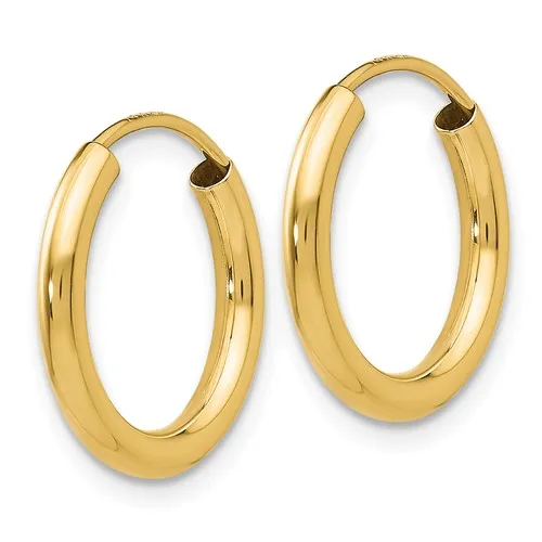 14k Gold 2mm wide 12mm Endless Hoop Earrings