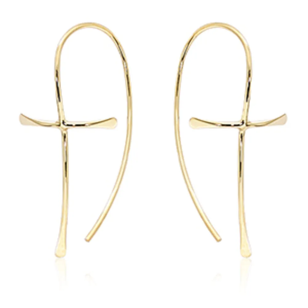 14k Gold Cross Threader Earrings