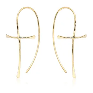 14k Gold Cross Threader Earrings