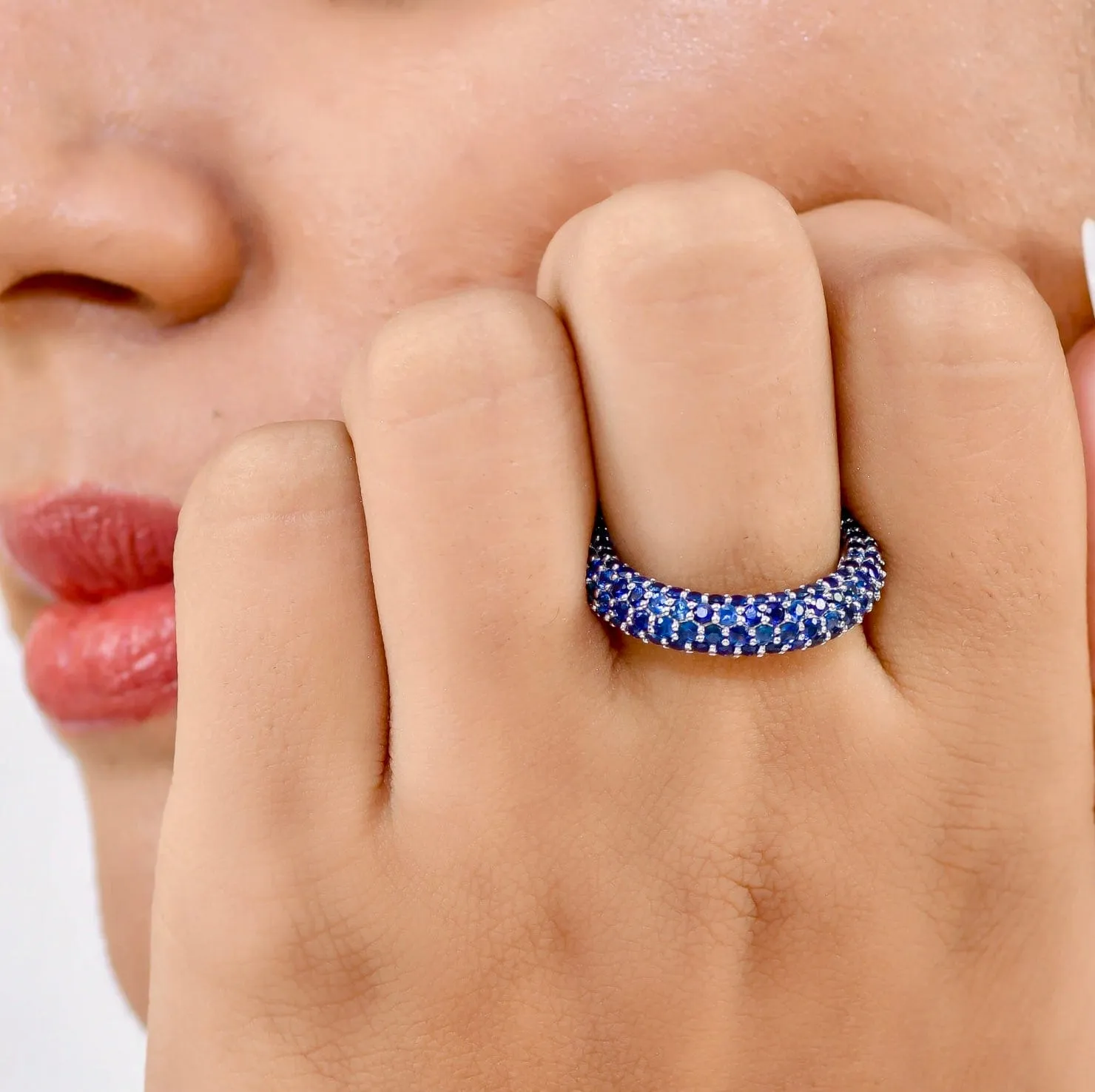 14K or 18K Gold Pave Blue Sapphire Eternity Band