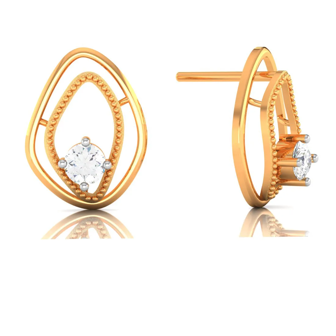 14k Oval Shaped Gold & American Diamond Earrings