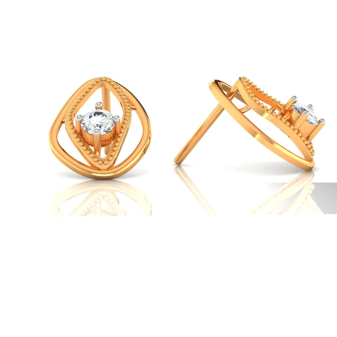 14k Oval Shaped Gold & American Diamond Earrings