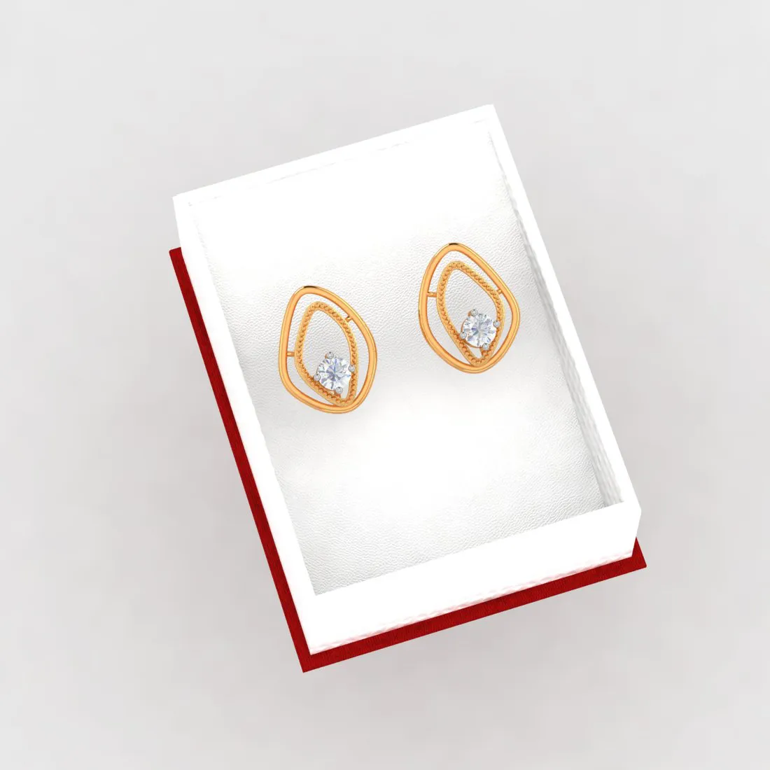 14k Oval Shaped Gold & American Diamond Earrings