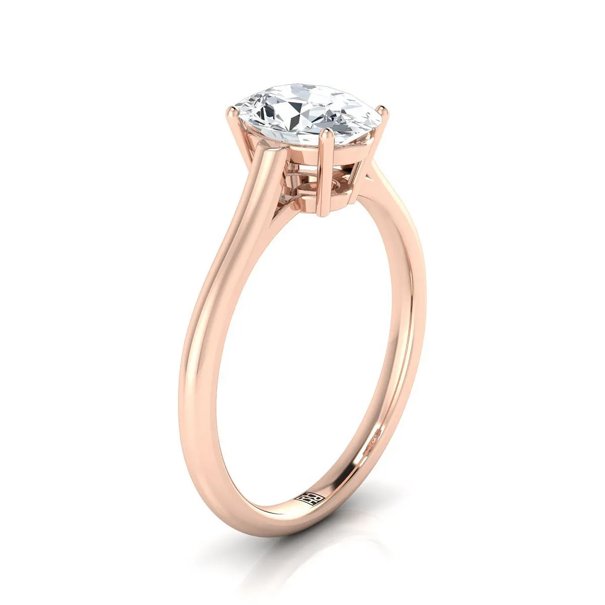 14K Rose Gold Oval Garnet Cathedral Style Comfort Fit Solitaire Engagement Ring