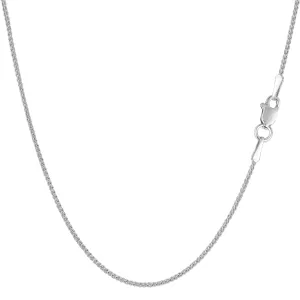 14k White Gold Round Wheat Chain Necklace, 1.0mm