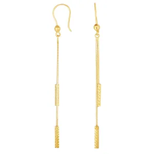 14K Yellow Gold Diamond Cut Tube Cylinders On Chain Drop Earrings