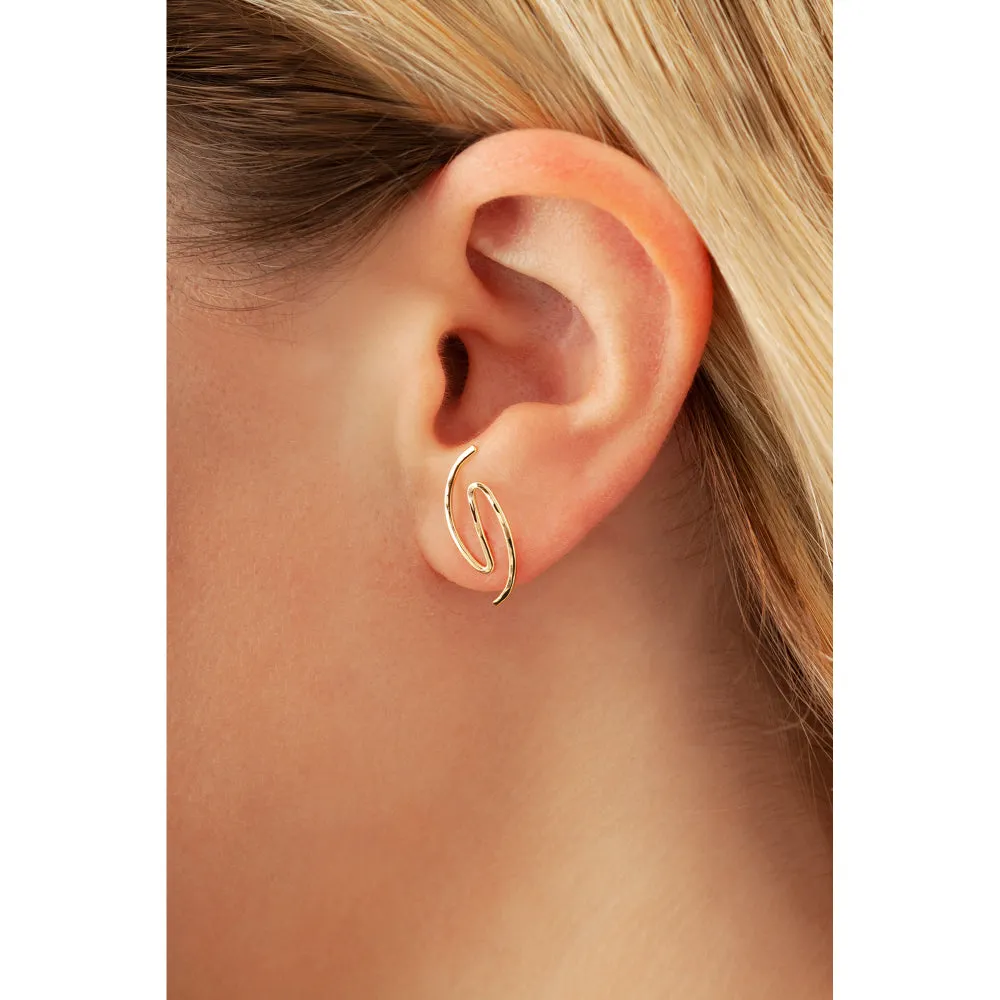 14k Yellow Gold Squiggle Stud Earrings