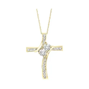 14KT Yellow Gold & Diamond Cross Pendants Neckwear Pendant  - 3/4 ctw