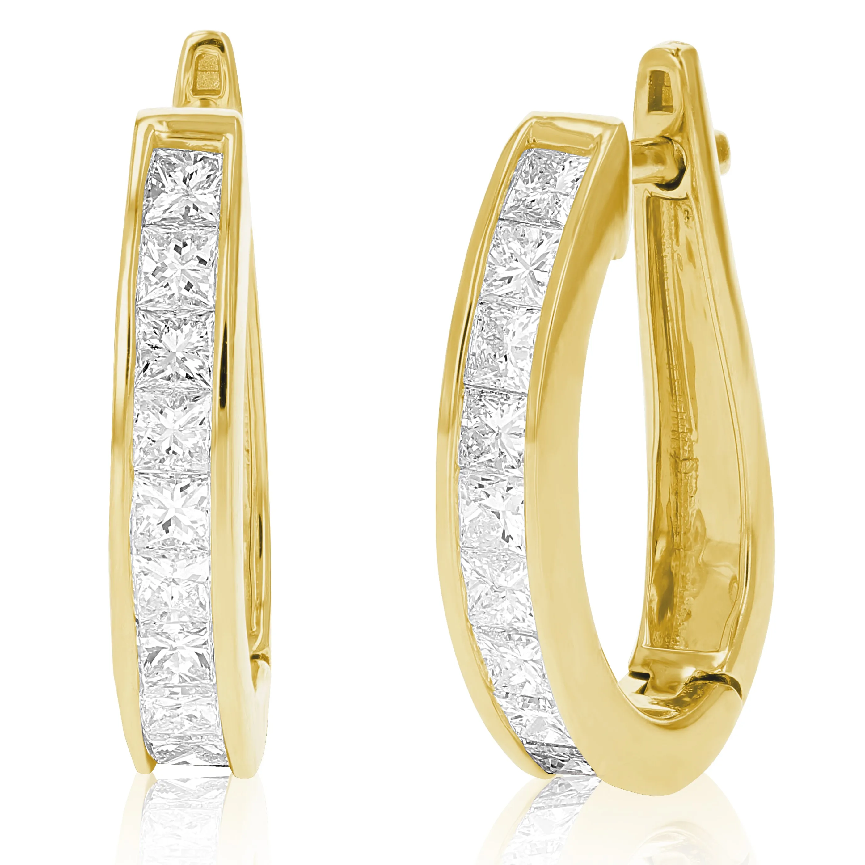 1.50 cttw Princess Diamond Hoop Earrings in 14K Gold