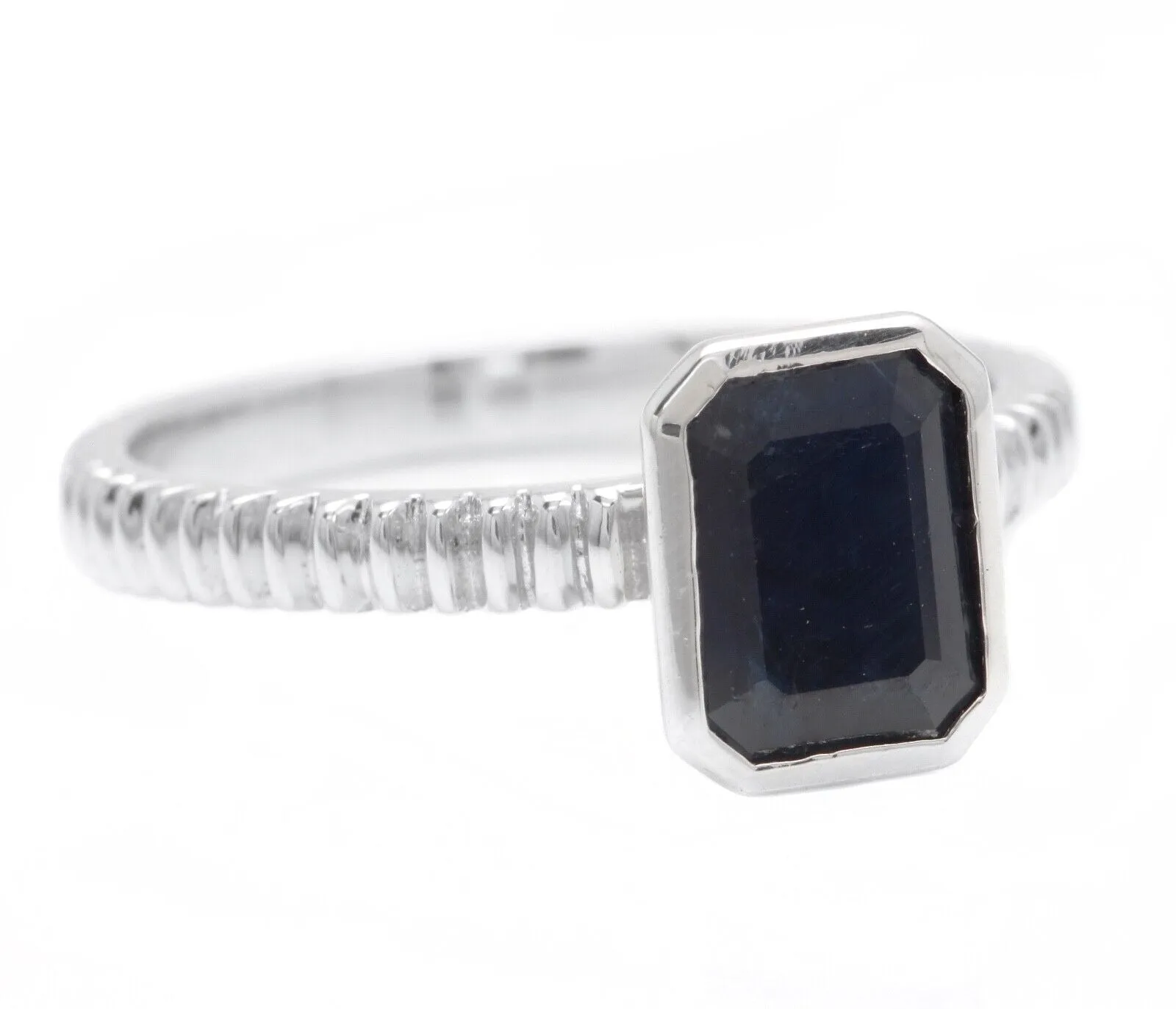 1.50Ct Natural Blue Sapphire 14K Solid White Gold Ring