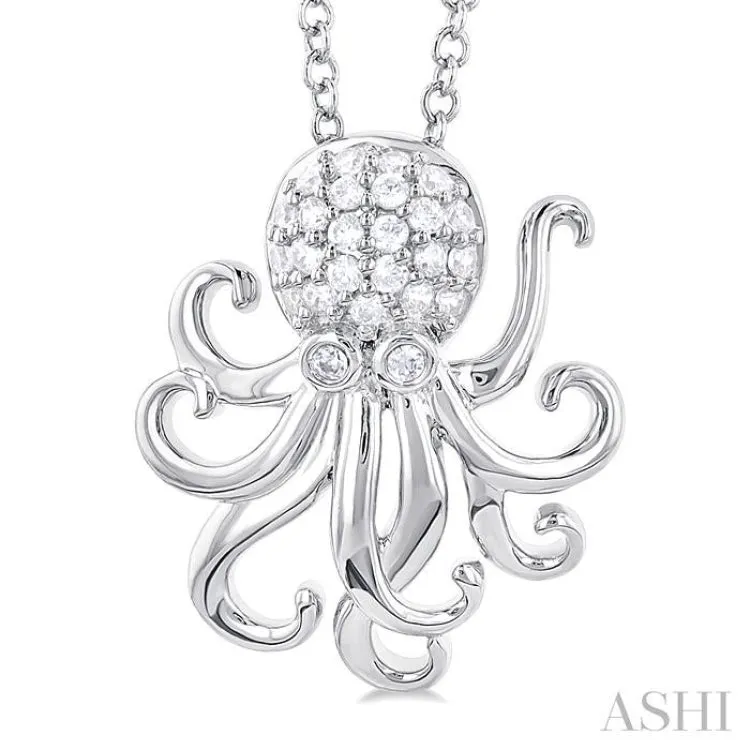 1/6 ctw Petite Octopus Round Cut Diamond Fashion Pendant With Chain in 10K White Gold