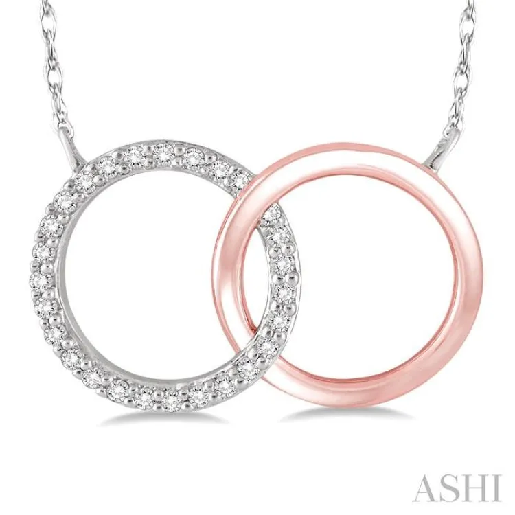 1/6 Ctw Round Cut Diamond Circle n Circle Pendant in 10K White and Rose Gold with Chain