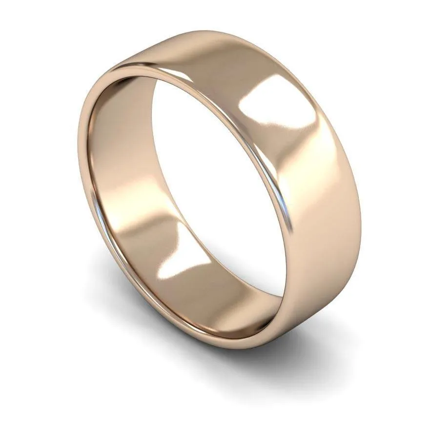 18ct Rose Gold Light Weight Edged Slight Court 7mm Wedding Ring