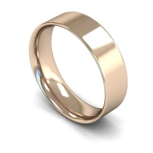 18ct Rose Gold Light Weight Flat Court 6mm Wedding Ring