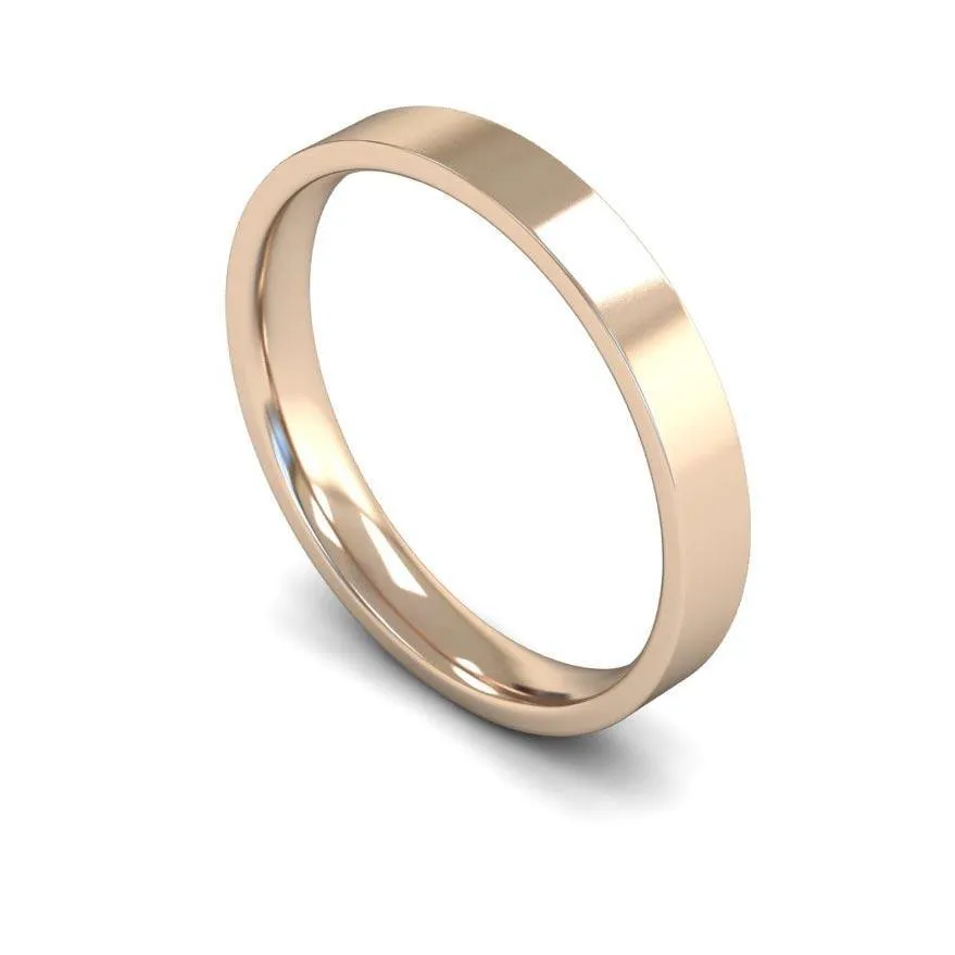 18ct Rose Gold Lightweight Flat Court/Edge 3mm Wedding Ring