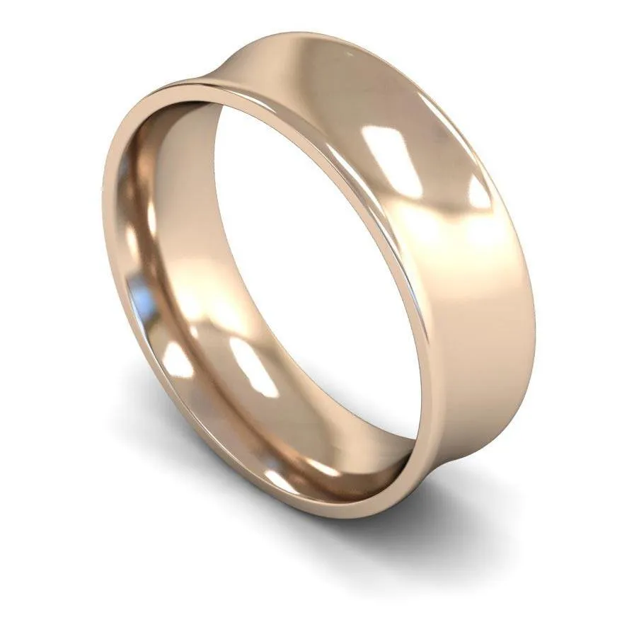 18ct Rose Gold Medium Weight Concave 7mm Wedding Ring