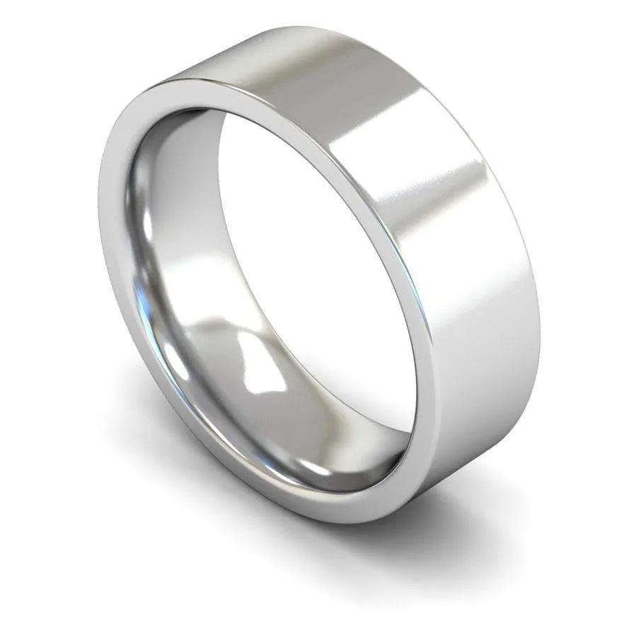 18ct White Gold Heavyweight Flat Court/Edge 7mm Wedding Ring