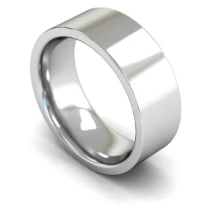 18ct White Gold Heavyweight Flat Court/Edge 8mm Wedding Ring