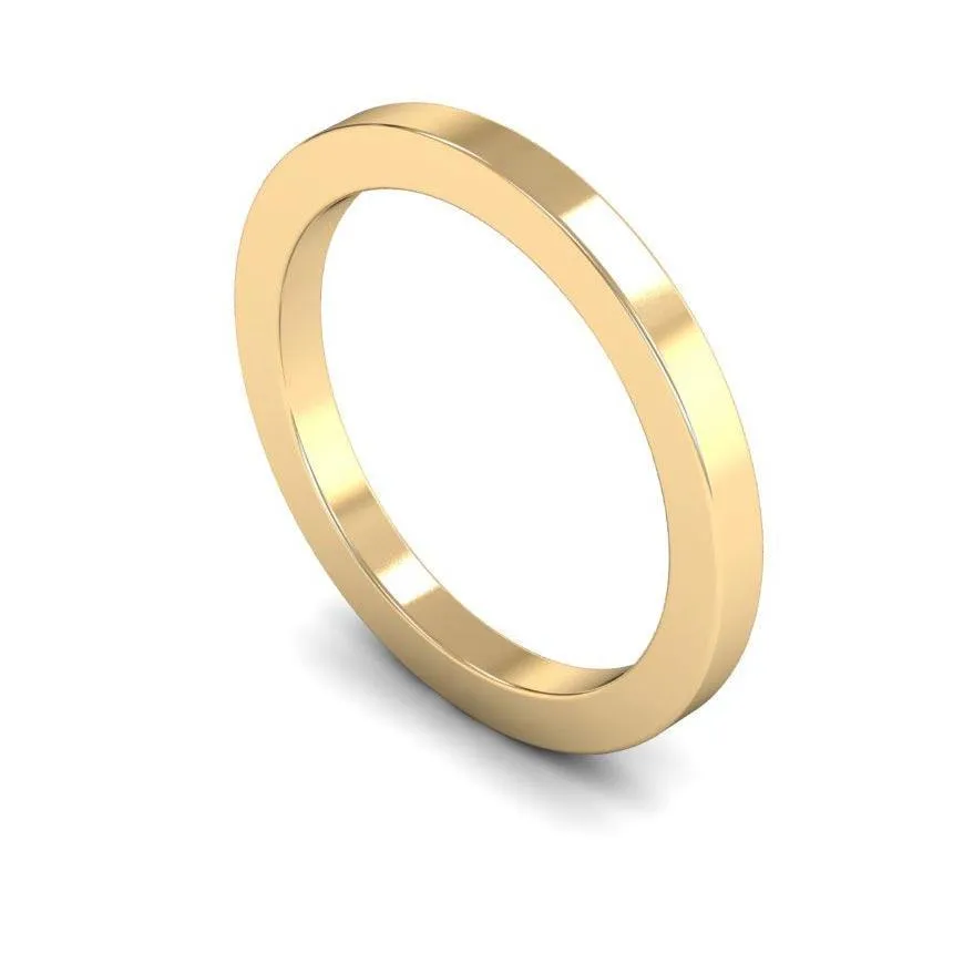 18ct Yellow Gold Heavy Weight Flat 2mm Wedding Ring