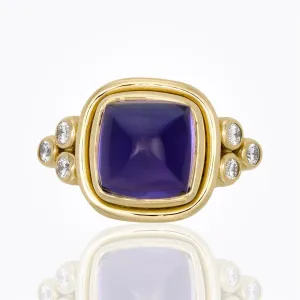 18K Classic Cushion Ring with tanzanite and diamond