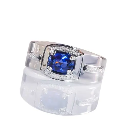 18K White Gold-Plated Blue Sapphire Ring