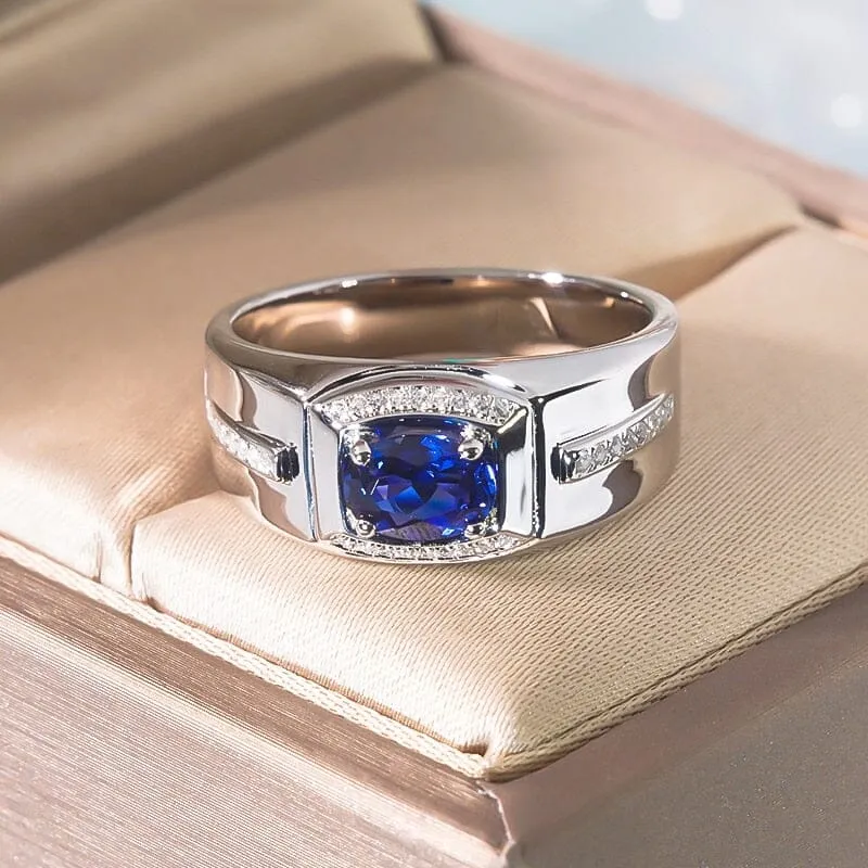 18K White Gold-Plated Blue Sapphire Ring