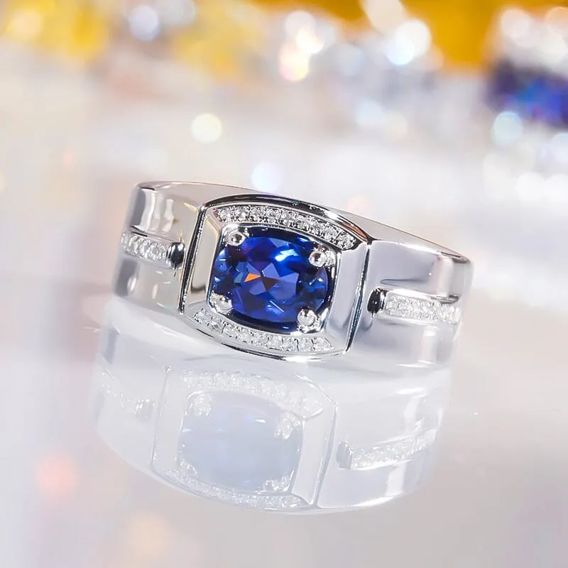 18K White Gold-Plated Blue Sapphire Ring